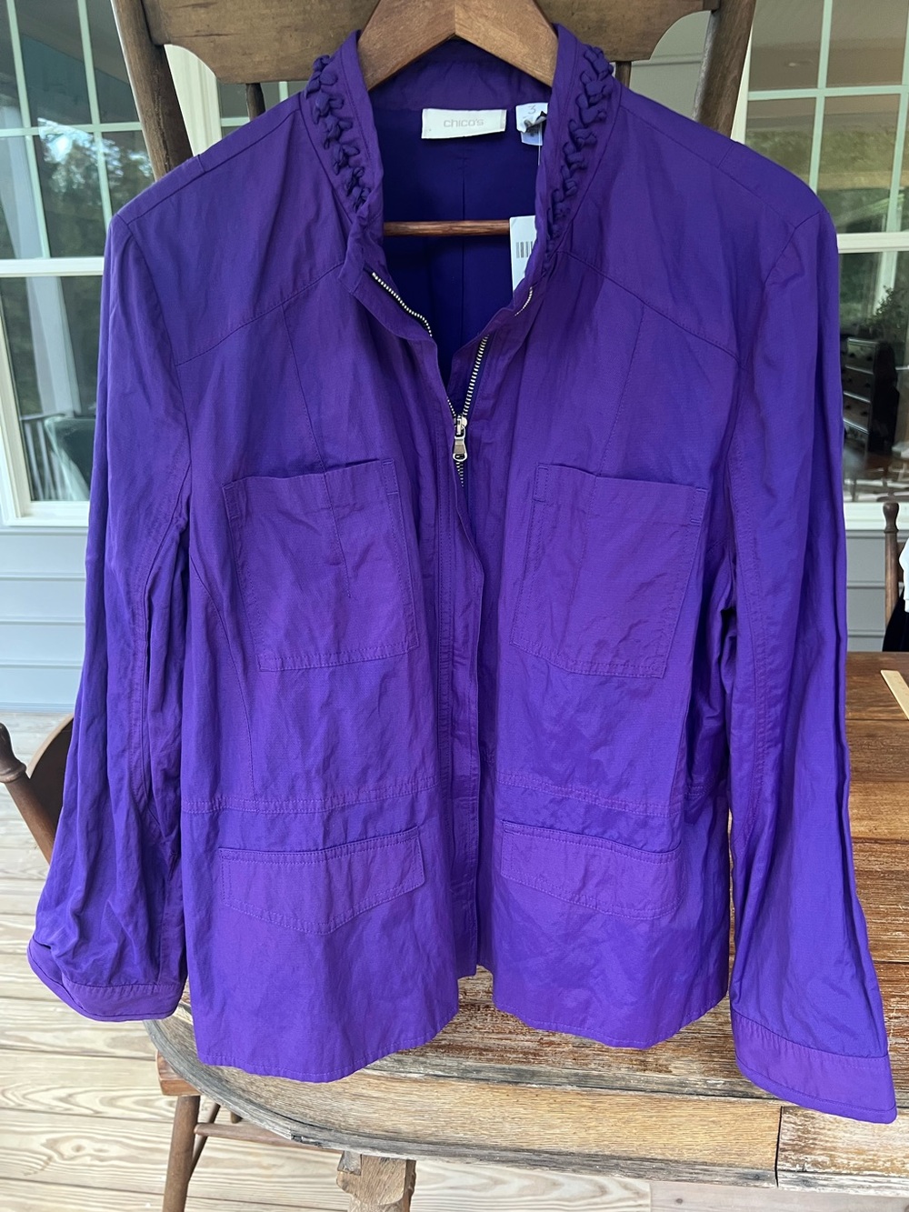 NWT Chico’s Patsy Jacket Women’s Full Zip Purple Amethyst Braided Neckline XL